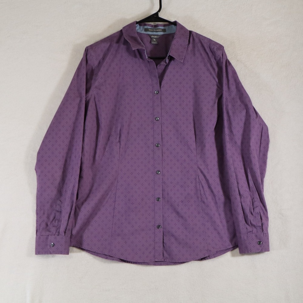 Eddie Bauer Women's Size L Purple Wrinkle Free Shaped Fit Button Up Shirt